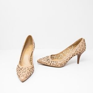 MICHAEL Michael Kors Genuine Leather Floral Perforated Slip On High Heels Shoes